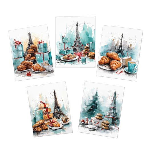 Paris Cafe Christmas Cards Multi-Design Greeting Cards (5-Pack)