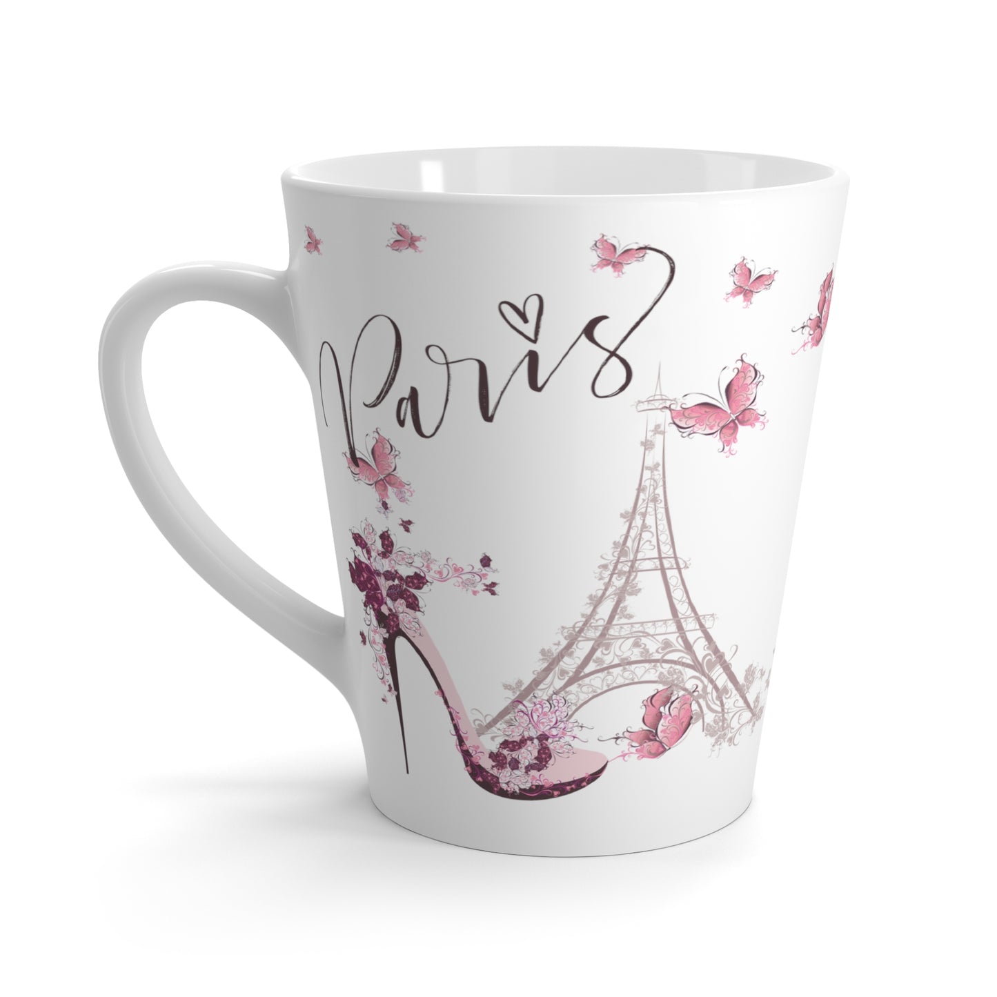 Eiffel Tower in Paris Latte Mug - Paris France Inspired Mug - Pink Butterflies