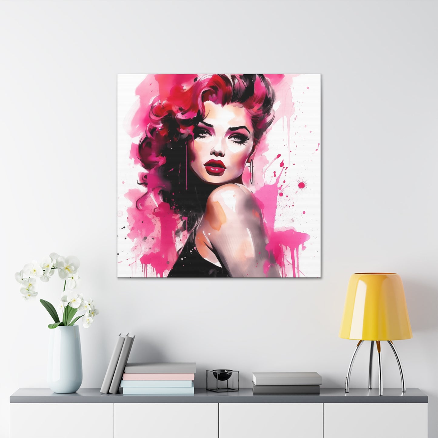 Tammy Pinup Girl Hot Pink Modern Art Abstract Canvas Gallery Wrap - 3 Sizes