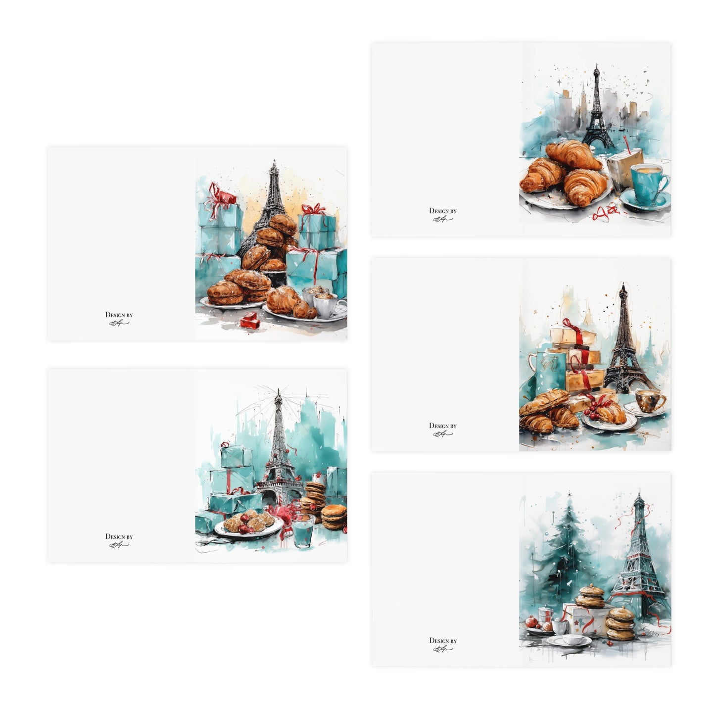 Paris Cafe Christmas Cards Multi-Design Greeting Cards (5-Pack)