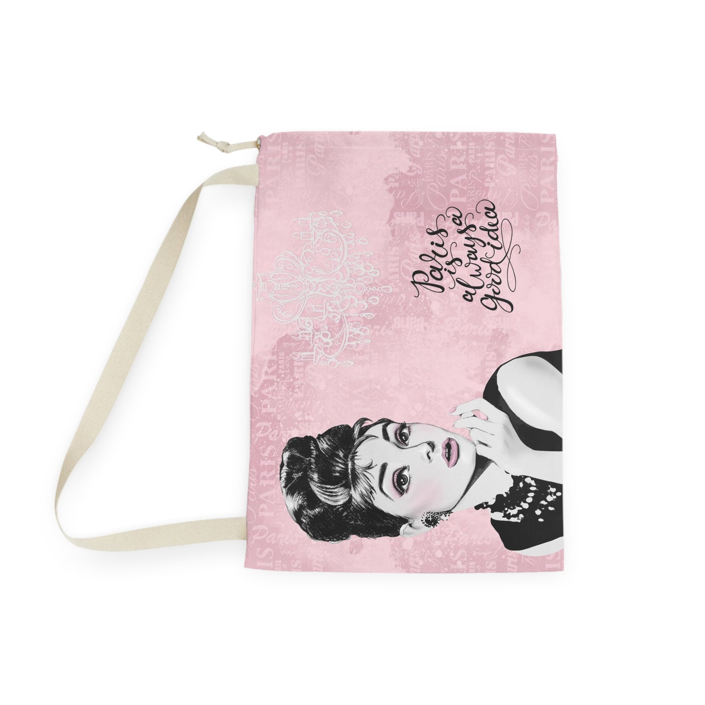 Audrey Hepburn Sack, Keepall Dust Cover, Luggage Cover, Designer Duffle Dust Bag - Pink Paris is Always a Good Idea Chandelier Sack