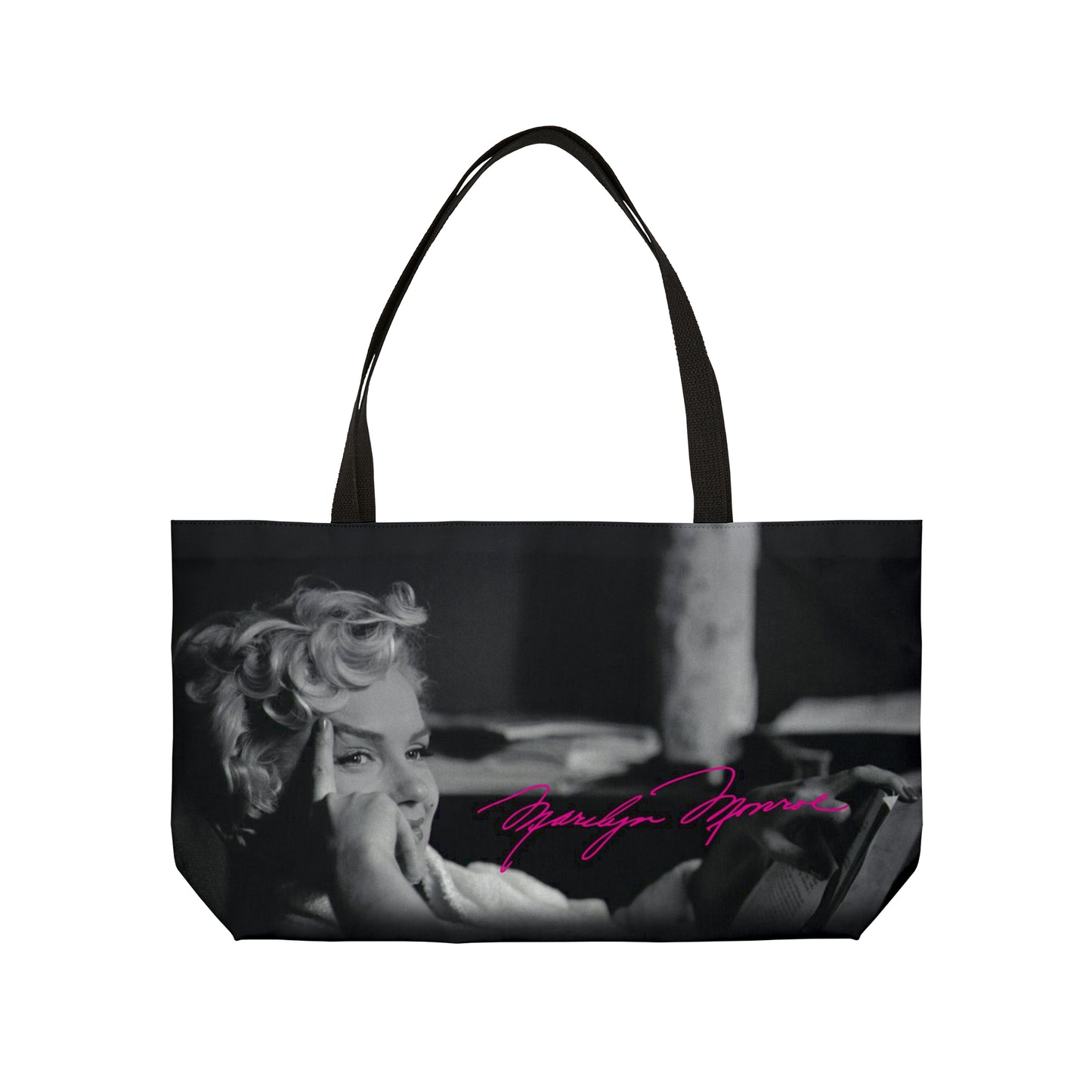 Marilyn Monroe Tote - East West Tote Bag - Large Weekender Bag - Black and White, Hot Pink Signature