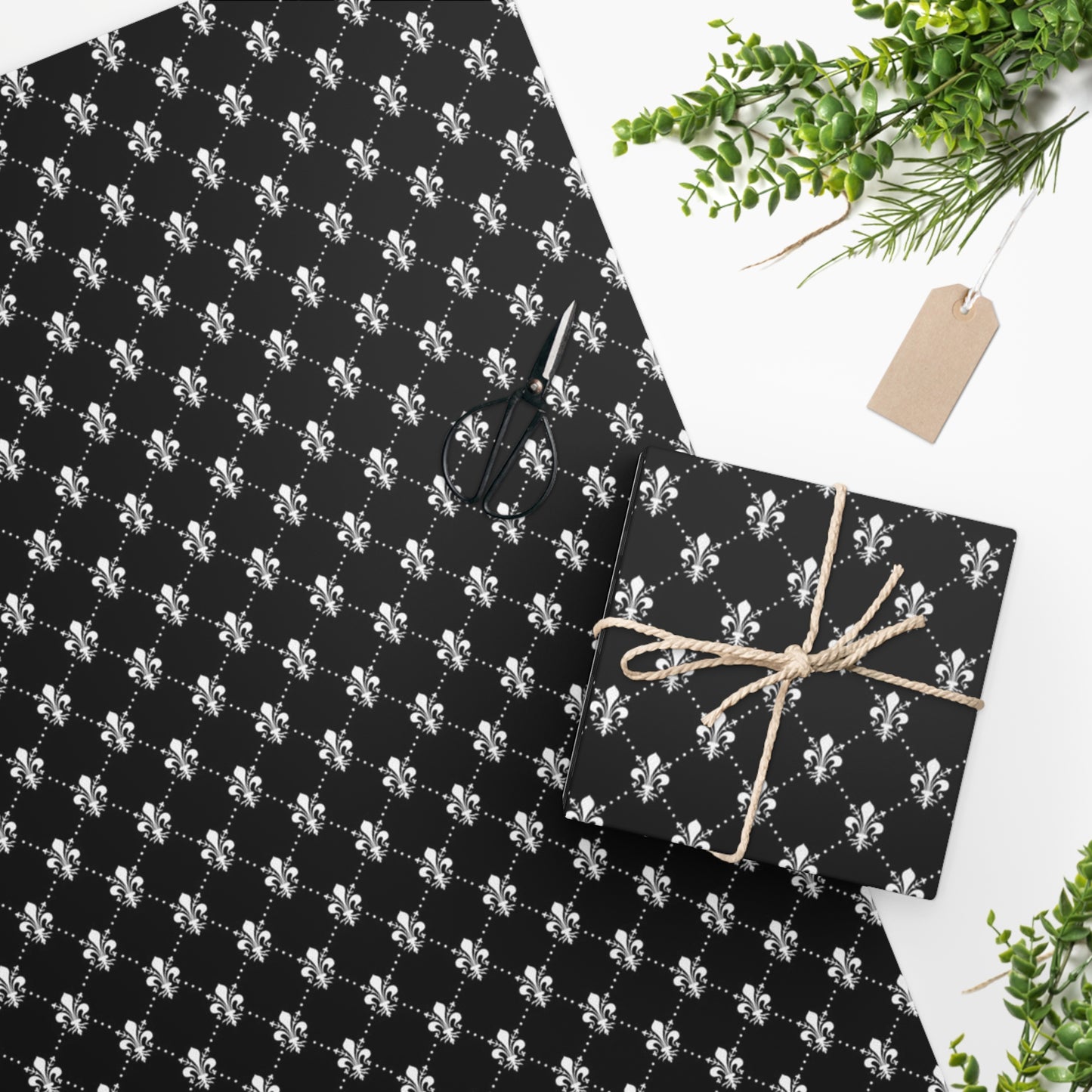 French Lily Wrapping Paper - Black and White Fleur-de-lis Wrapping Paper - French Parisian Style Gift Wrap - Iris