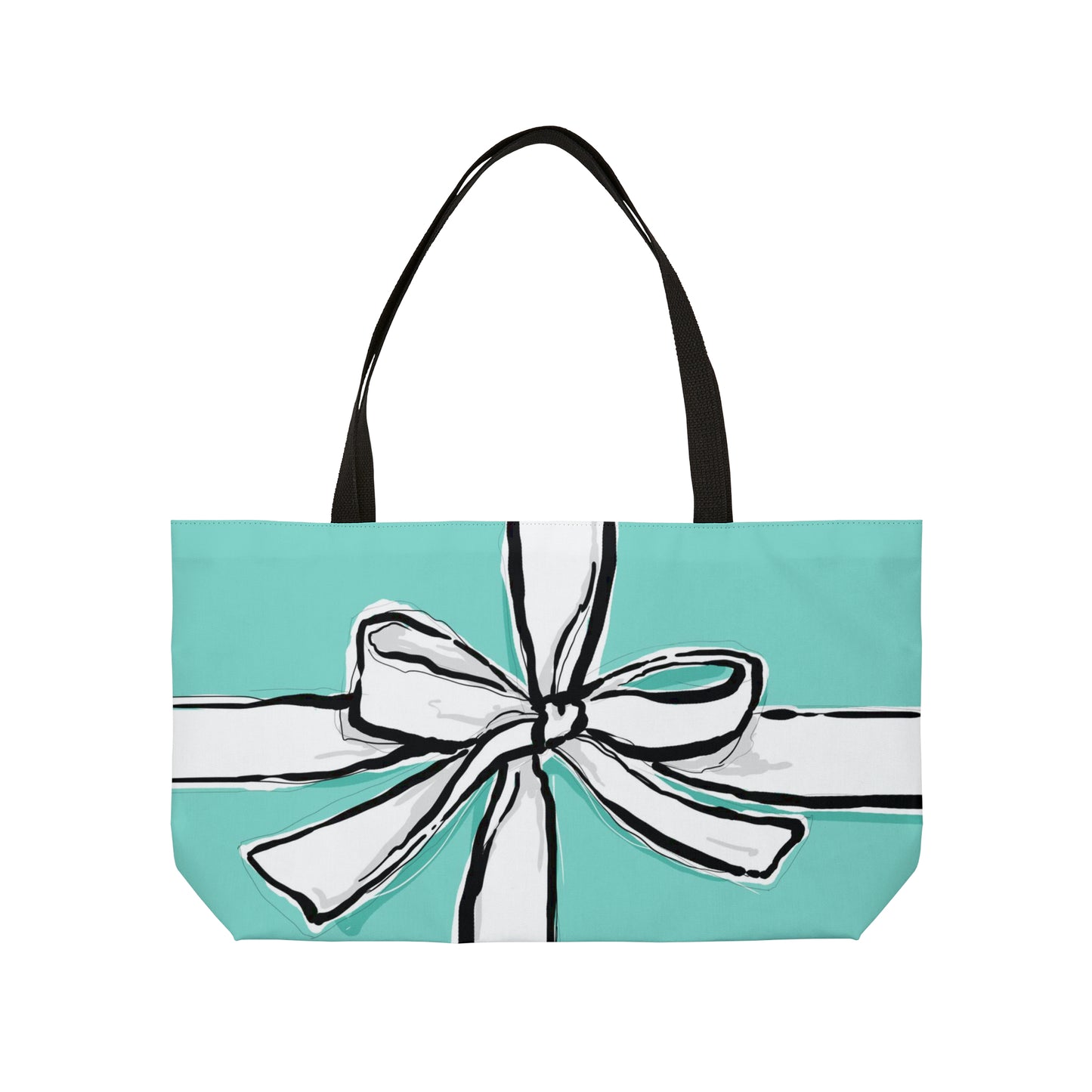 Blue Green Hand Drawn Bow Tote - East West Tote Bag - Breakfast at Tiffany Weekender Bag