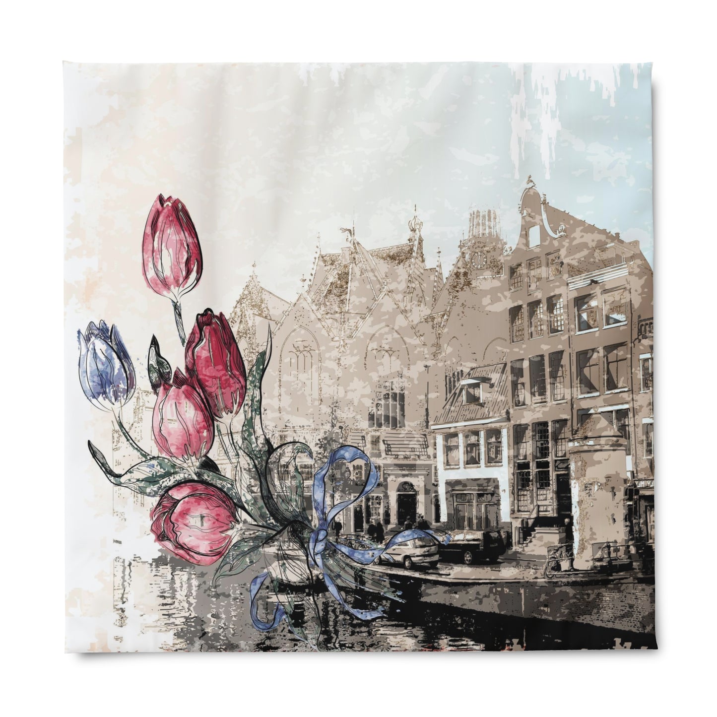 Tulips in Amsterdam Duvet Cover - European Inspired Bedding - Comforter and Pillow Shams SOLD SEPARATELY