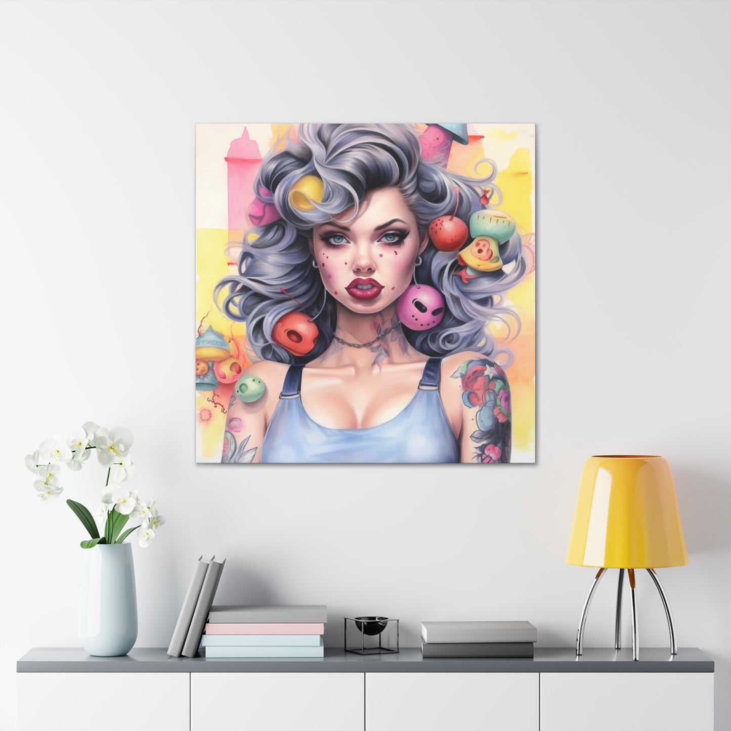 Candy Skellington Pinup Girl Modern Art Abstract Canvas Gallery Wrap - 3 Sizes