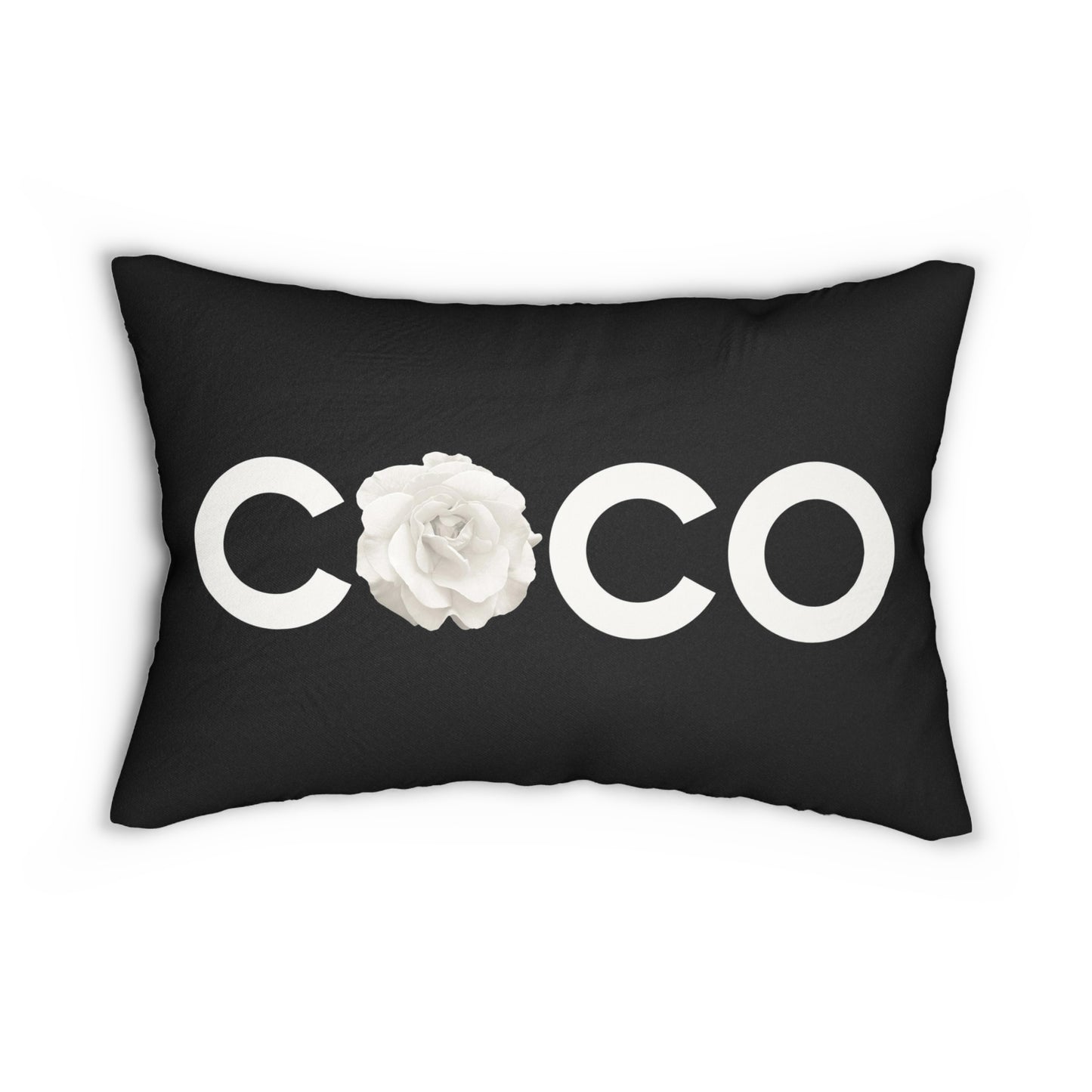 COCO Rose Lumbar Pillow - Black and Cream Rose Decorative Throw Pillow = Black Noir Rose Rectangle Back Pillow