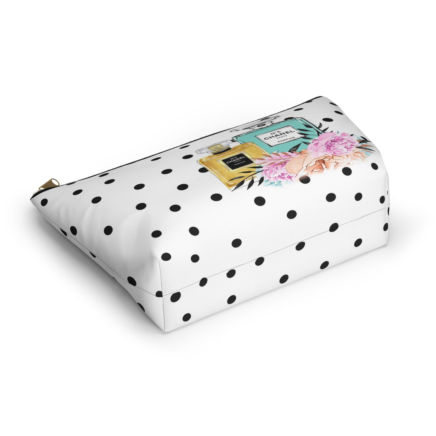 Personalized Perfume Bottle Cosmetic Pouch w T-bottom, Accessory Pouch, Perfume Bottle Polka Dot