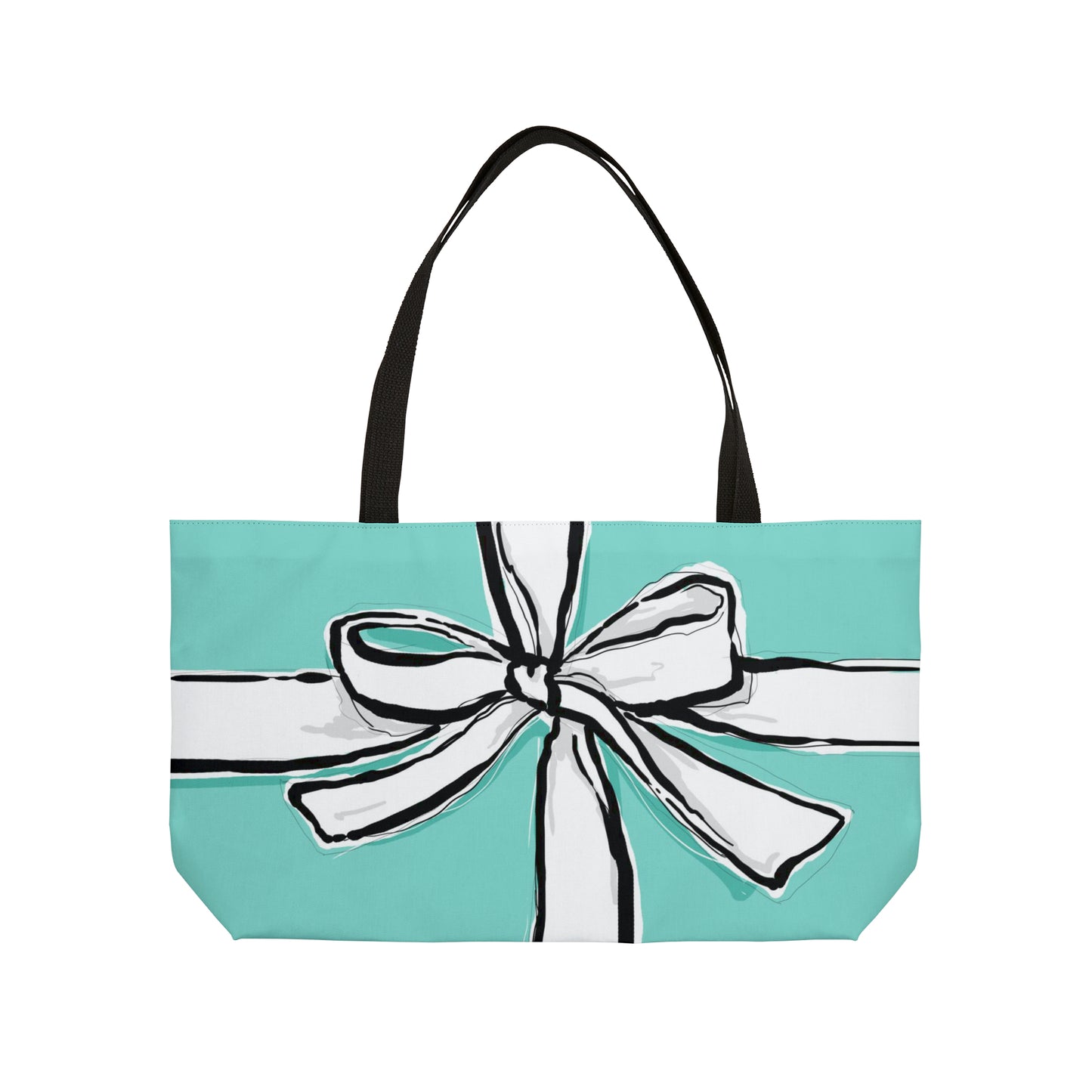 Blue Green Hand Drawn Bow Tote - East West Tote Bag - Breakfast at Tiffany Weekender Bag