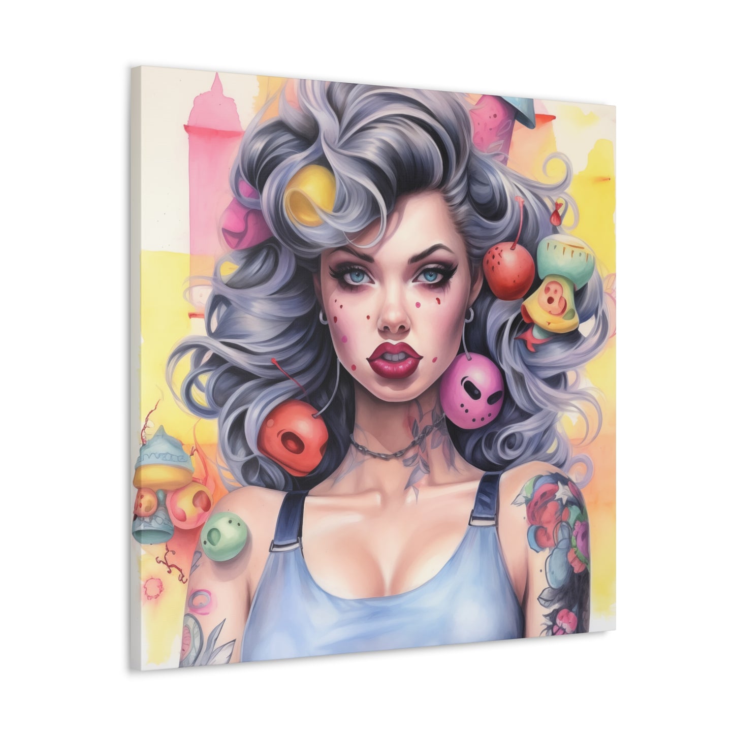 Candy Skellington Pinup Girl Modern Art Abstract Canvas Gallery Wrap - 3 Sizes