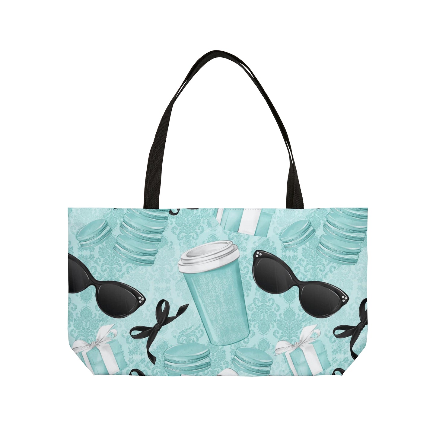 Paris Blue Coffee and Macarons Tote - East West Tote Bag - Large Weekender Bag - Breakfast at Tiffany Inspired