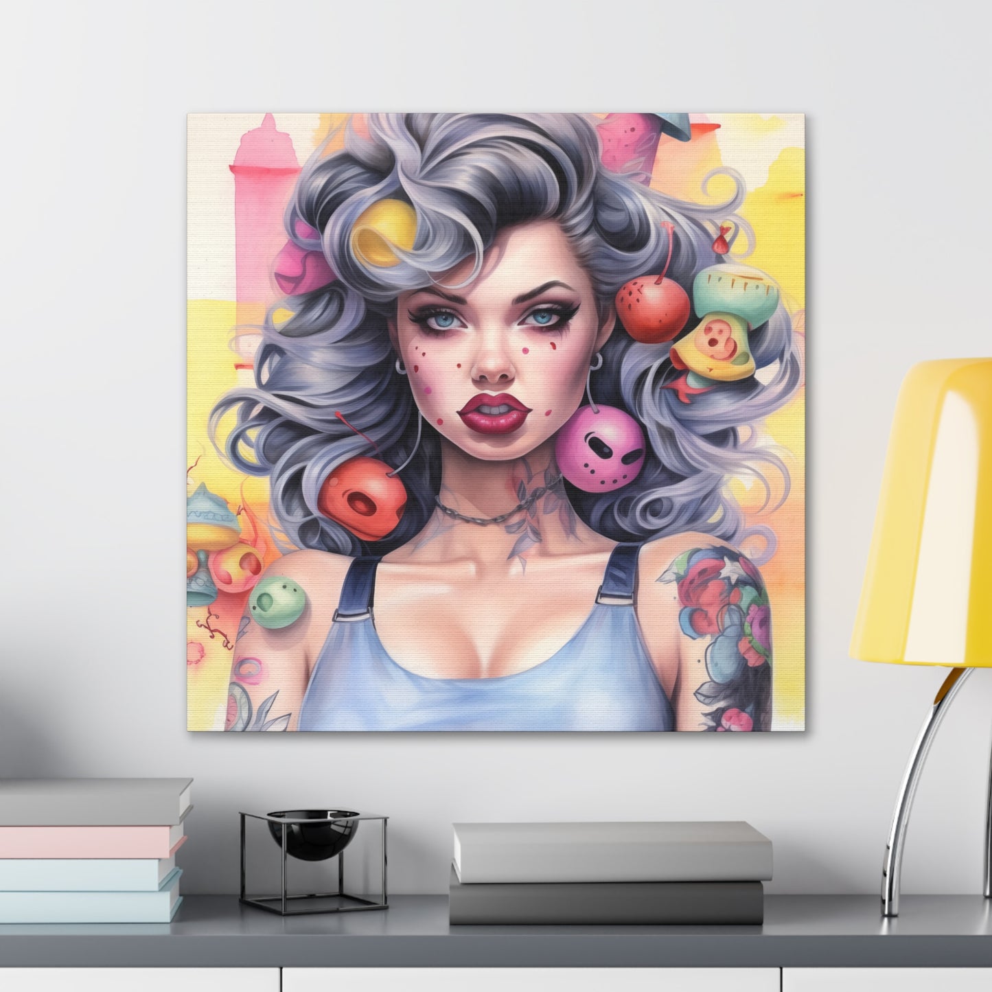 Candy Skellington Pinup Girl Modern Art Abstract Canvas Gallery Wrap - 3 Sizes