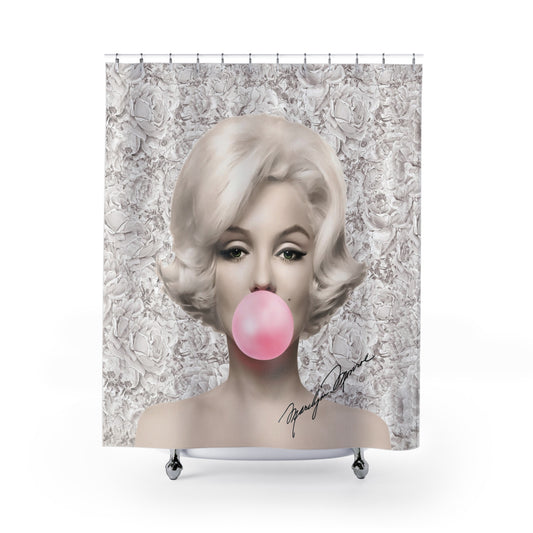 Marilyn Monroe Shower Curtain - Beige Rose and Autograph - Marilyn Monroe Bubblegum Bath Curtain