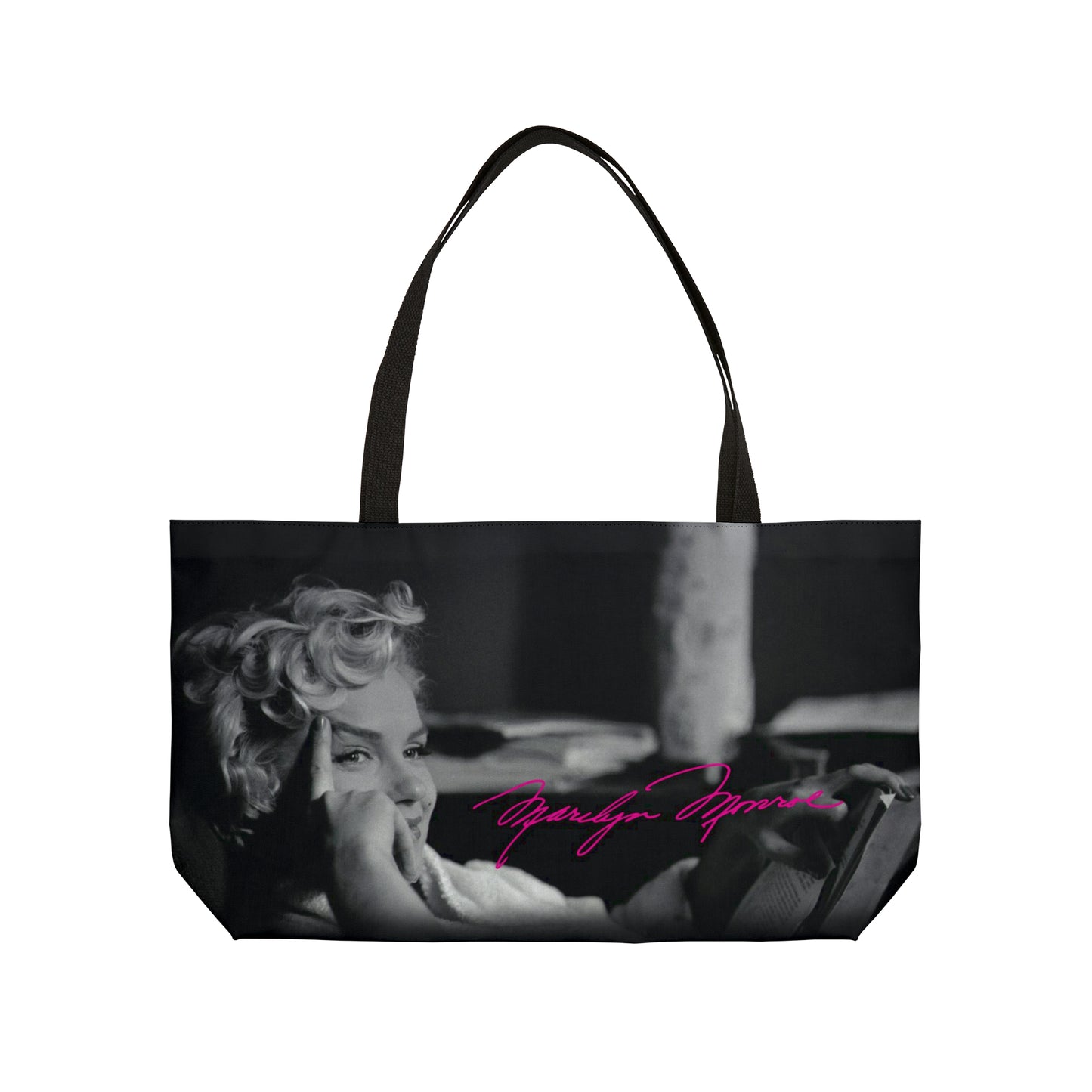 Marilyn Monroe Tote - East West Tote Bag - Large Weekender Bag - Black and White, Hot Pink Signature