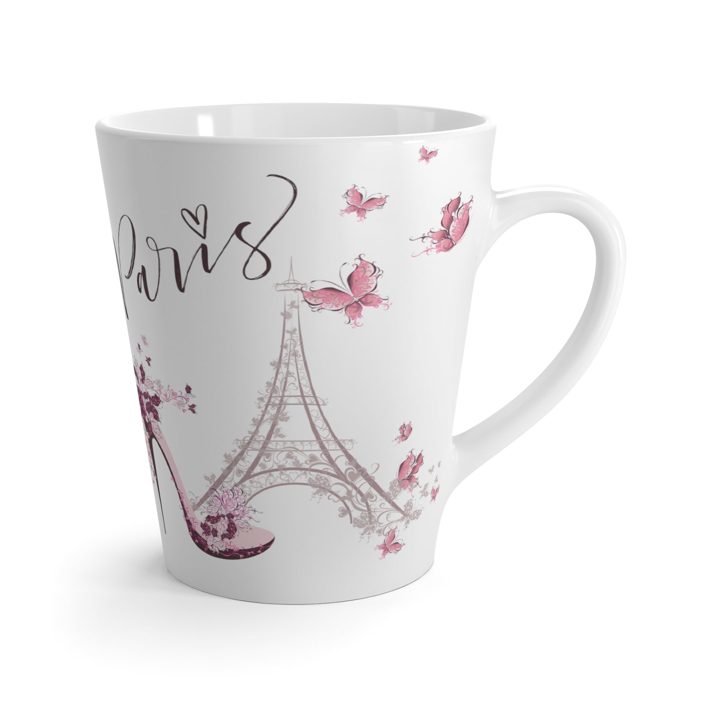 Eiffel Tower in Paris Latte Mug - Paris France Inspired Mug - Pink Butterflies