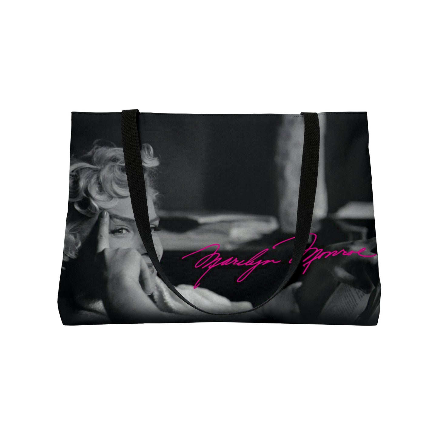 Marilyn Monroe Tote - East West Tote Bag - Large Weekender Bag - Black and White, Hot Pink Signature