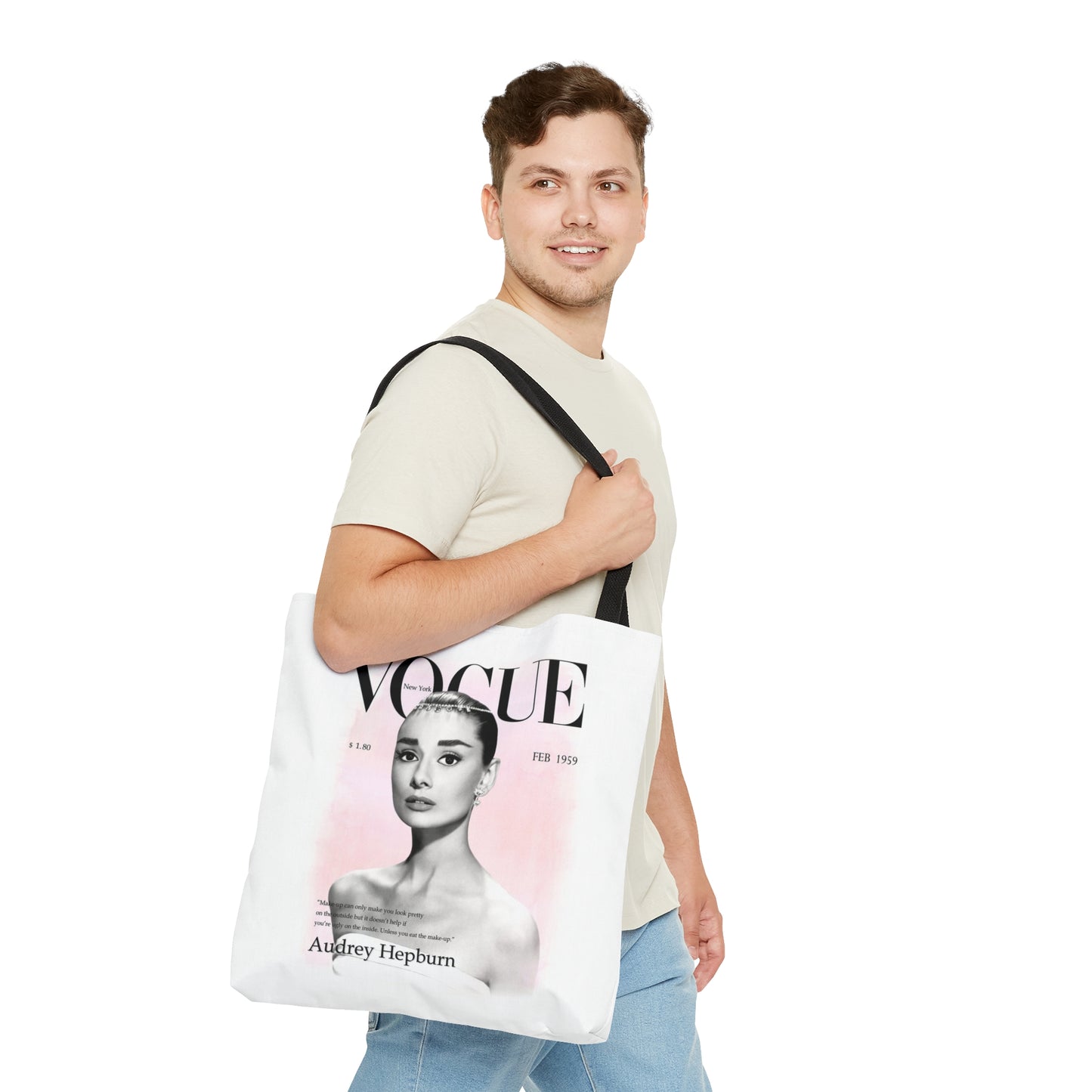 Audrey Hepburn Vogue Tote Bag - Personalized Fashion Canvas Tote Bag - Custom Designer Tote - 3 Sizes