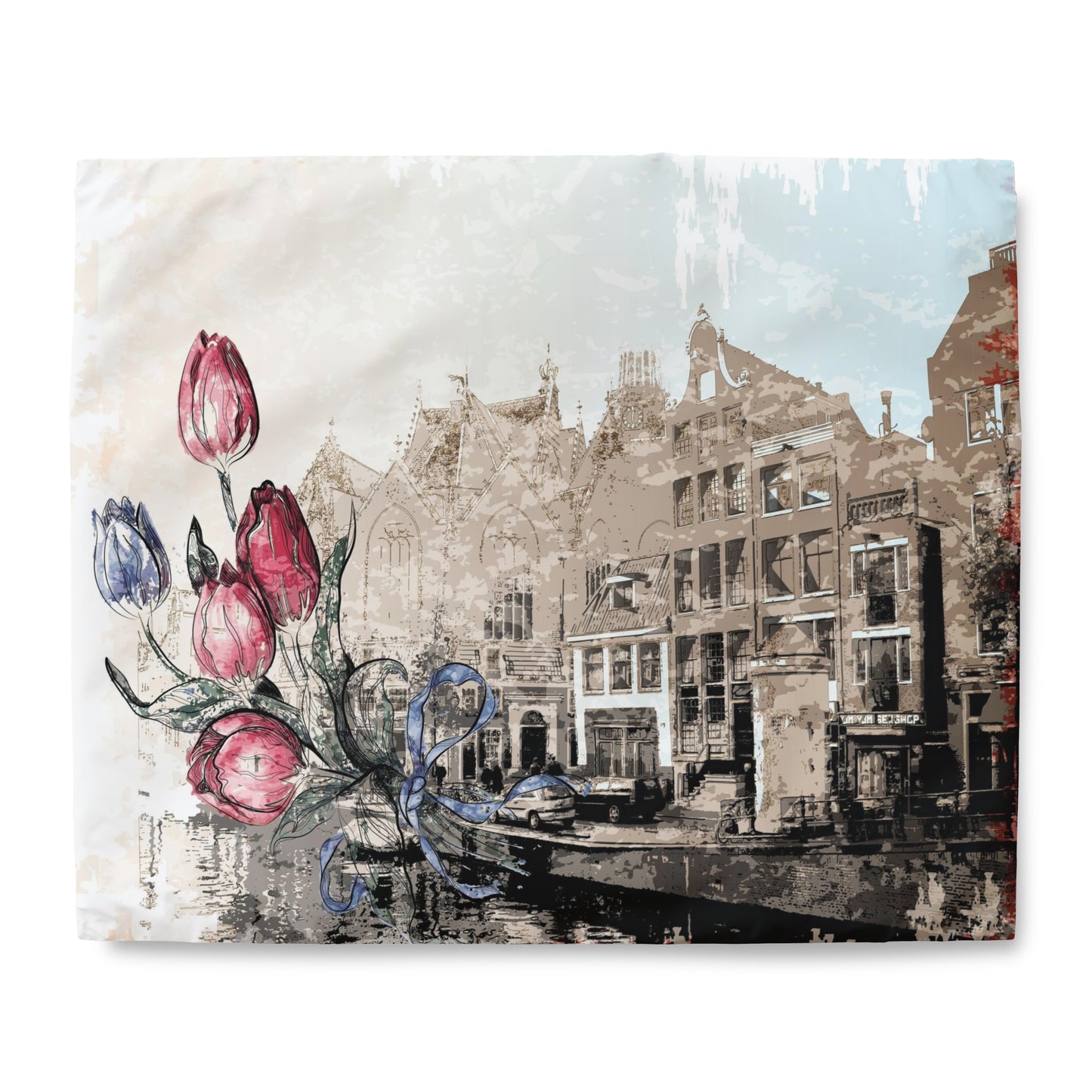 Tulips in Amsterdam Duvet Cover - European Inspired Bedding - Comforter and Pillow Shams SOLD SEPARATELY