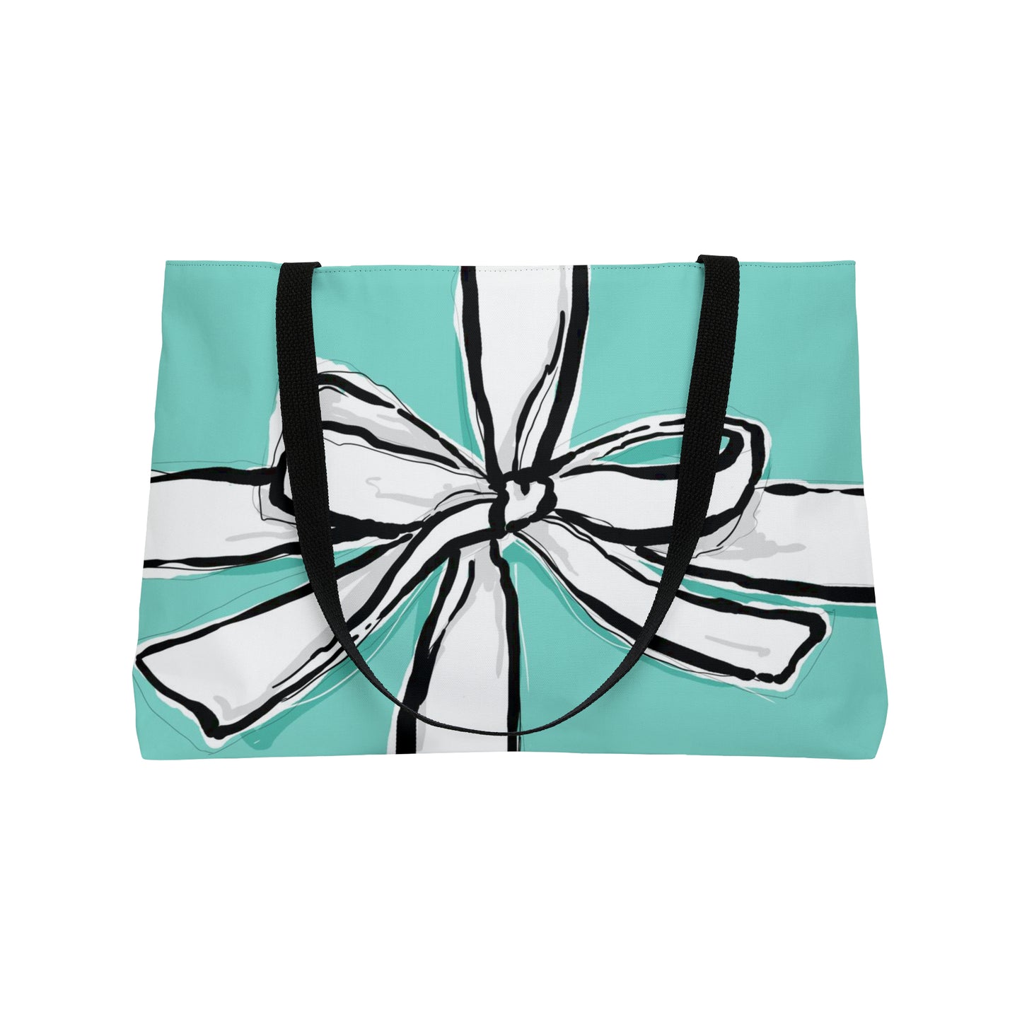 Blue Green Hand Drawn Bow Tote - East West Tote Bag - Breakfast at Tiffany Weekender Bag