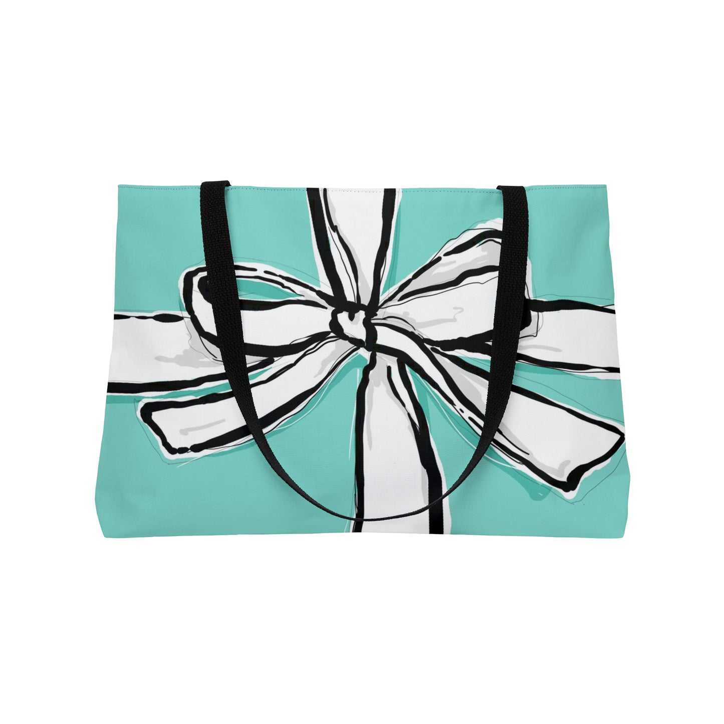 Blue Green Hand Drawn Bow Tote - East West Tote Bag - Breakfast at Tiffany Weekender Bag