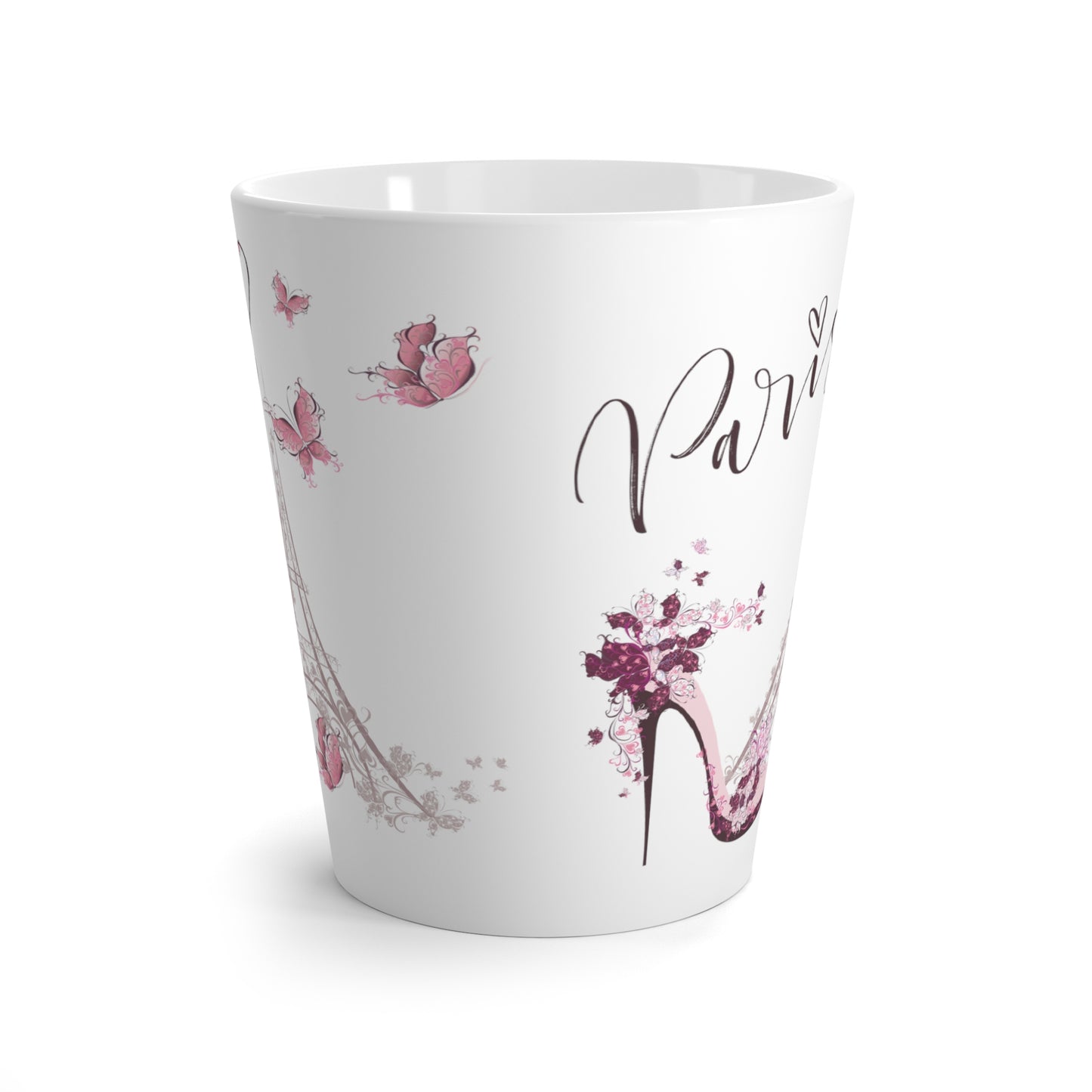 Eiffel Tower in Paris Latte Mug - Paris France Inspired Mug - Pink Butterflies