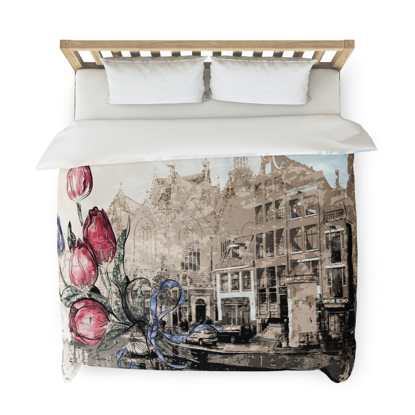 Tulips in Amsterdam Duvet Cover - European Inspired Bedding - Comforter and Pillow Shams SOLD SEPARATELY