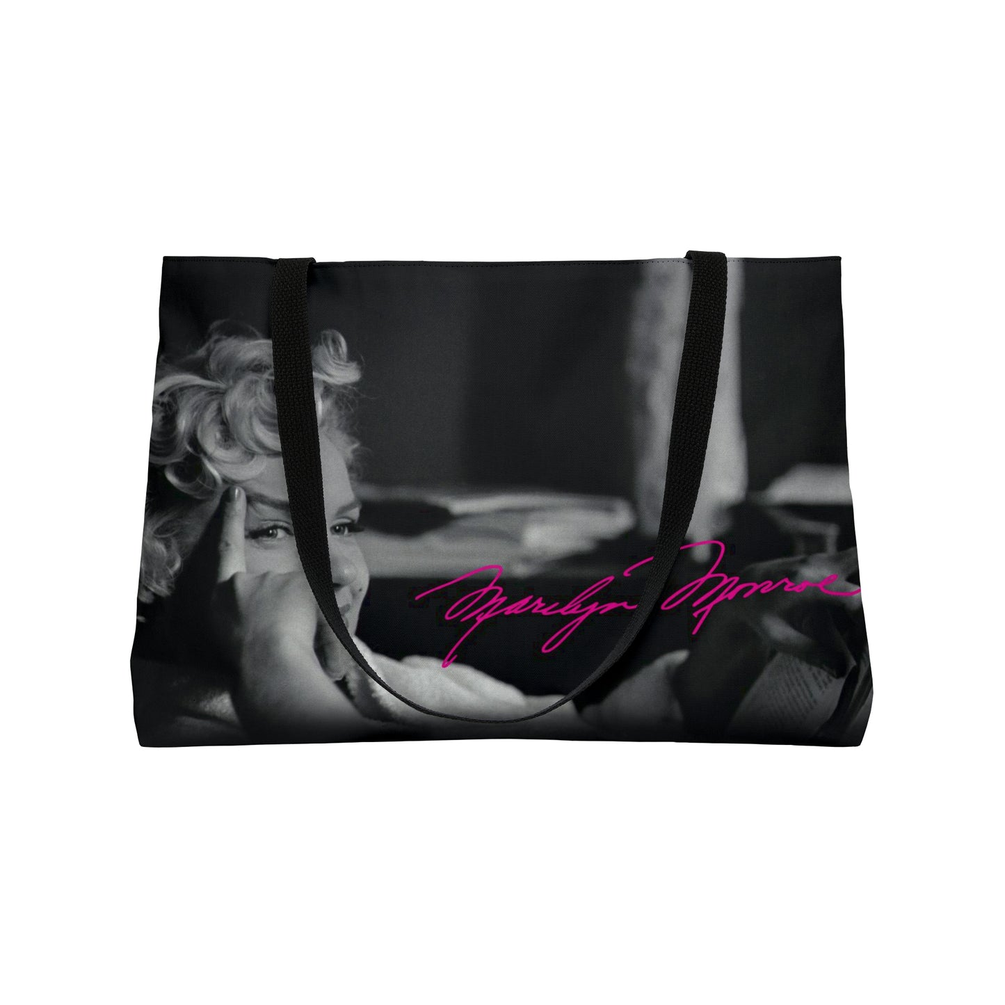 Marilyn Monroe Tote - East West Tote Bag - Large Weekender Bag - Black and White, Hot Pink Signature