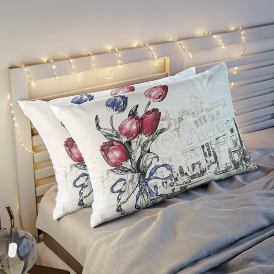 Tulips in Amsterdam Pillow Shams - Custom Designed Pillow Shams - King Pillow Shams - Abstract Bed Pillow Shams