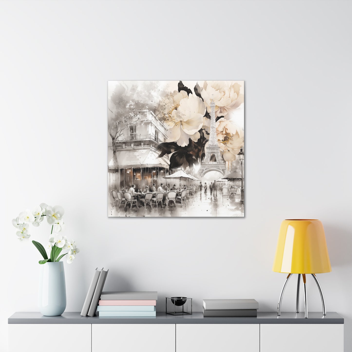 Cafe in Paris with Cream Peonies Canvas Gallery Wrap - 3 Sizes