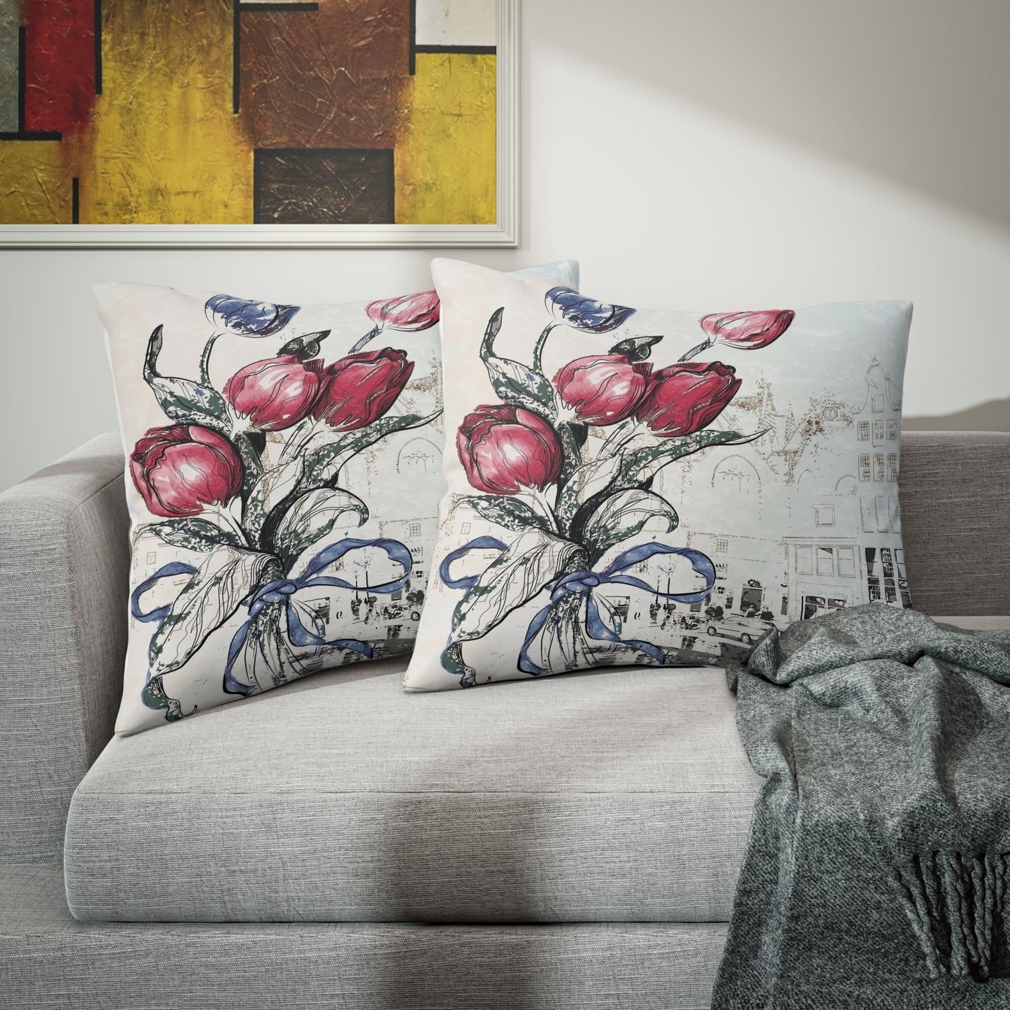 Tulips in Amsterdam Pillow Shams - Custom Designed Pillow Shams - King Pillow Shams - Abstract Bed Pillow Shams