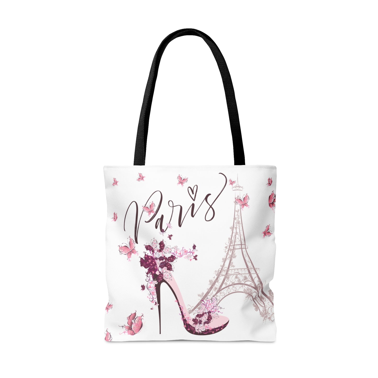 Personalized Eiffel Tower in Paris Tote Bag, Utility Tote - Paris France Inspired Tote - Pink Butterflies