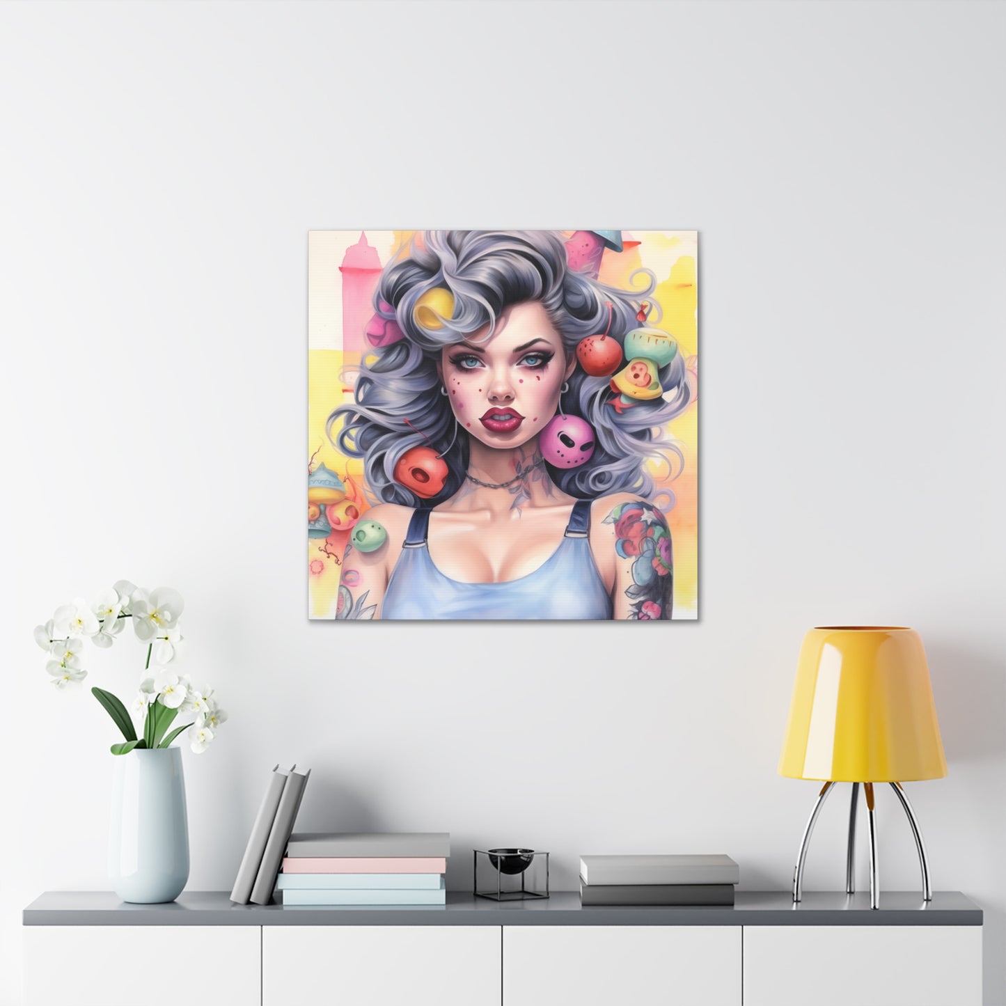 Candy Skellington Pinup Girl Modern Art Abstract Canvas Gallery Wrap - 3 Sizes