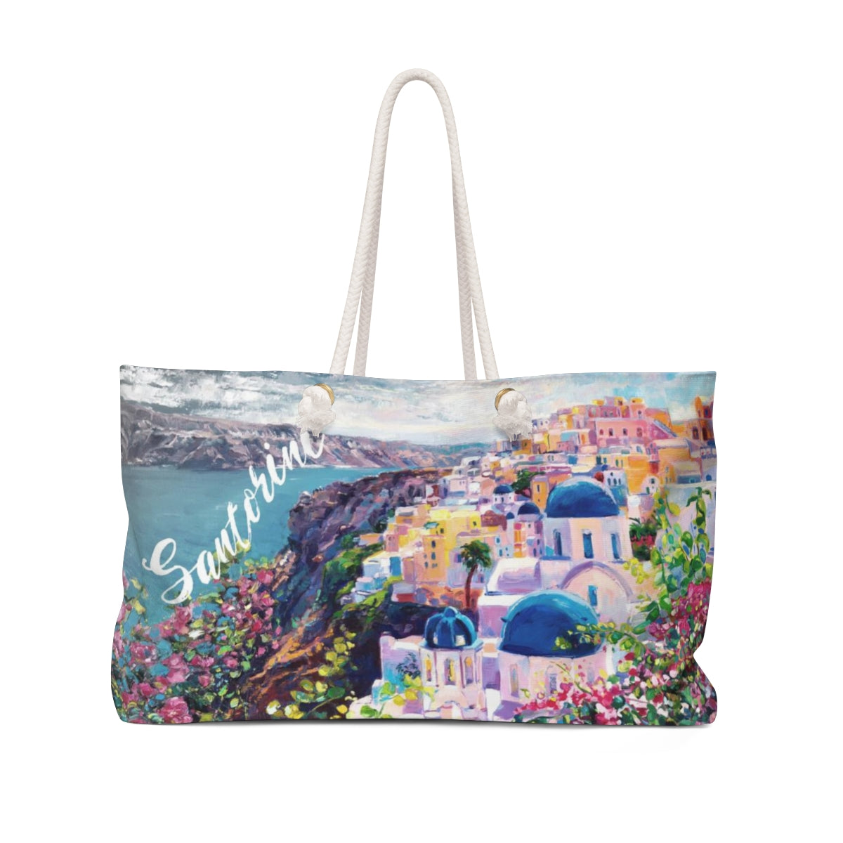 Santorini Tote Bag, Weekender Bag - Santorini Greece