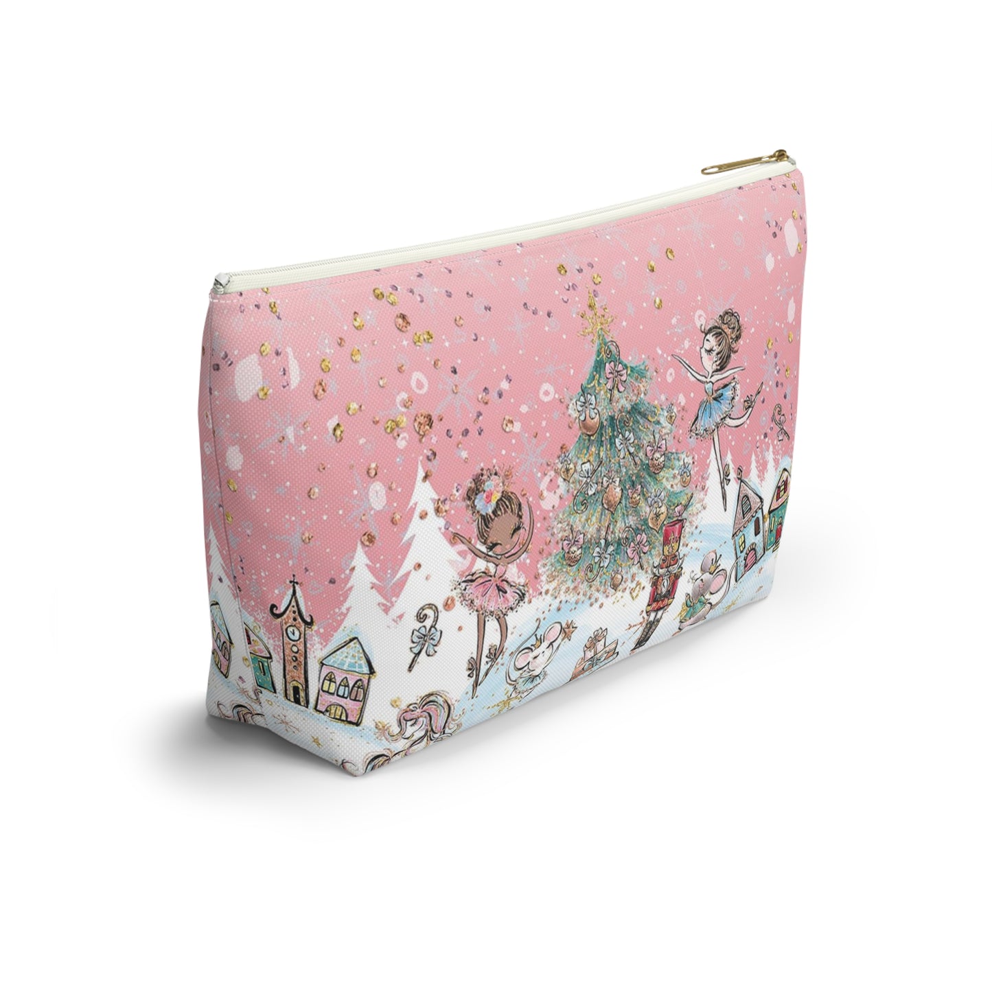 Nutcracker Cosmetic Pouch w T-bottom, Accessory Pouch - Pink Nutcracker Ballet Makeup Bag