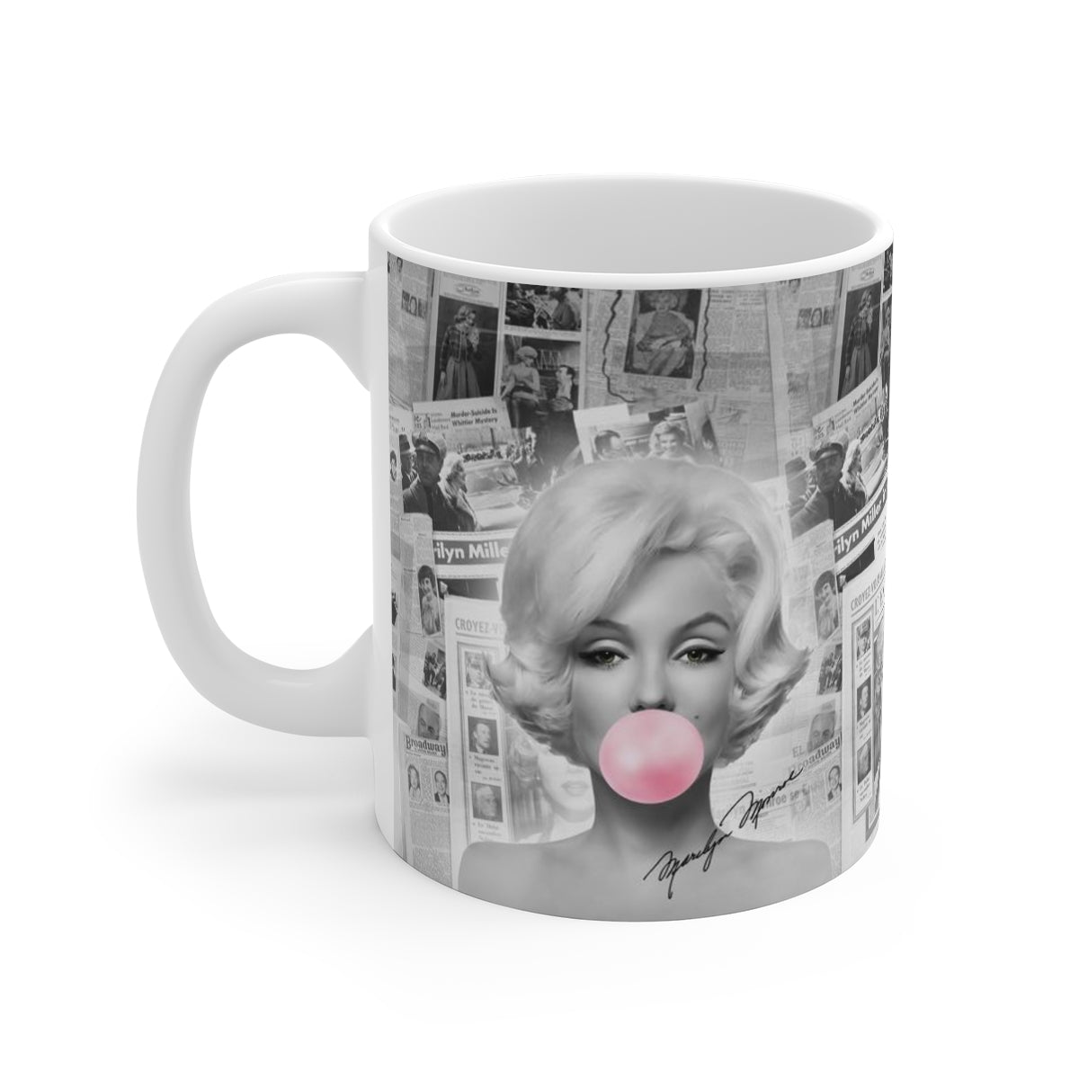 Marilyn Monroe Mug Mug 11oz - Marilyn Bubblegum Pink International News Bag