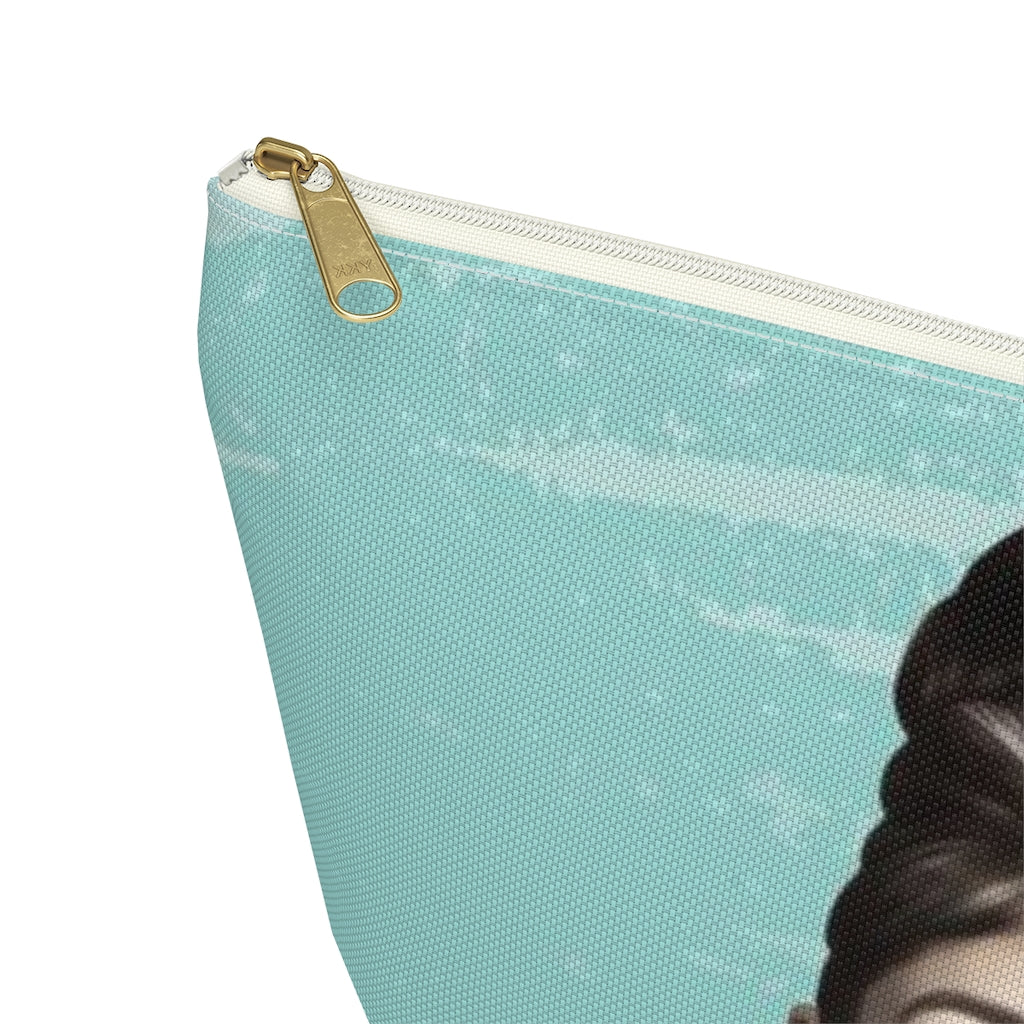 Audrey Hepburn Cosmetic Pouch w T-bottom, Accessory Pouch, Blue Green Signature