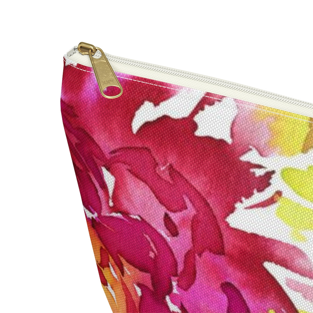 Bright Floral Cosmetic Pouch w T-bottom, Accessory Pouch, Pink