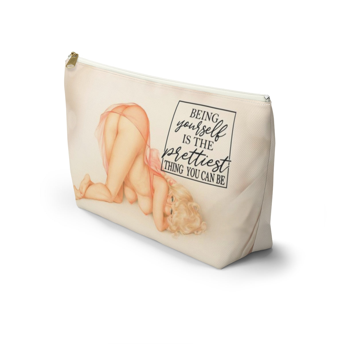 Pinup Girl Cosmetic Pouch w T-bottom, Accessory Pouch - Being Yourself is the Prettiest Thing You Can Be