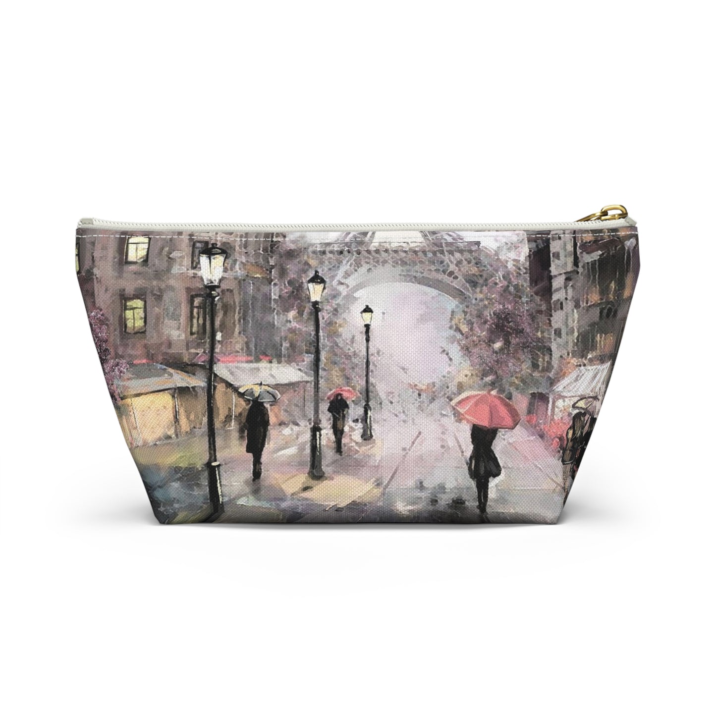 Eiffel Tower Cosmetic Pouch w T-bottom, Accessory Pouch - Pastel Rain in Paris