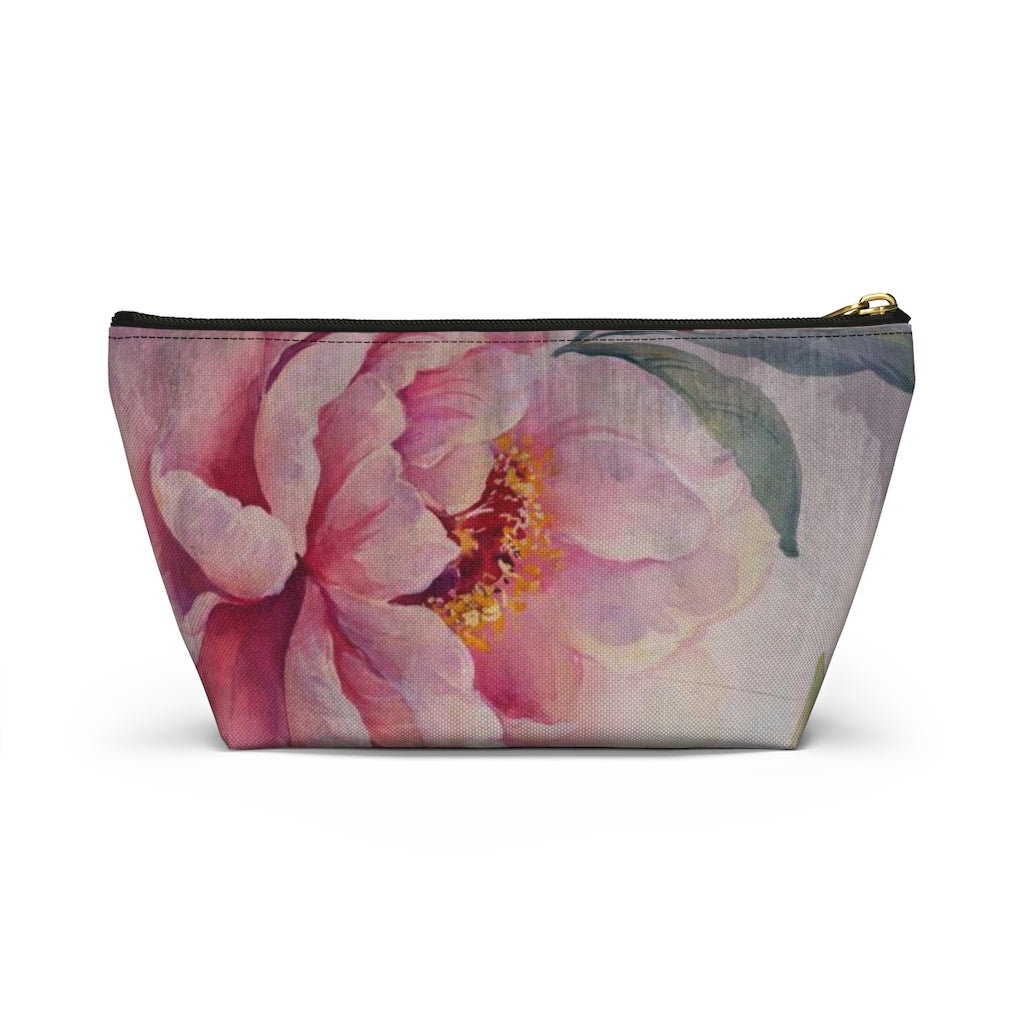 Rose Cosmetic Pouch w T-bottom, Accessory Pouch, Dusky Pink