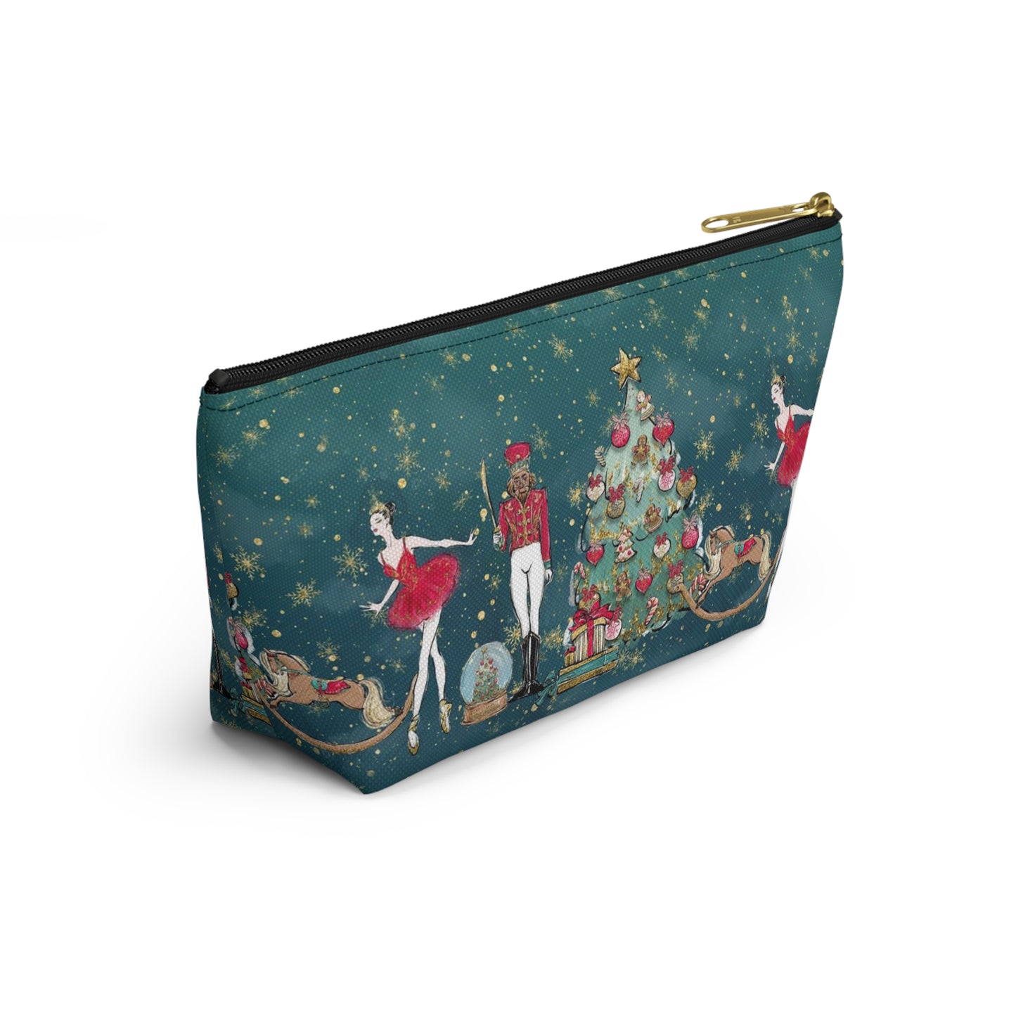 Nutcracker Ballet Cosmetic Pouch w T-bottom, Accessory Pouch - Emerald Green Nutcracker Ballet Makeup Bag