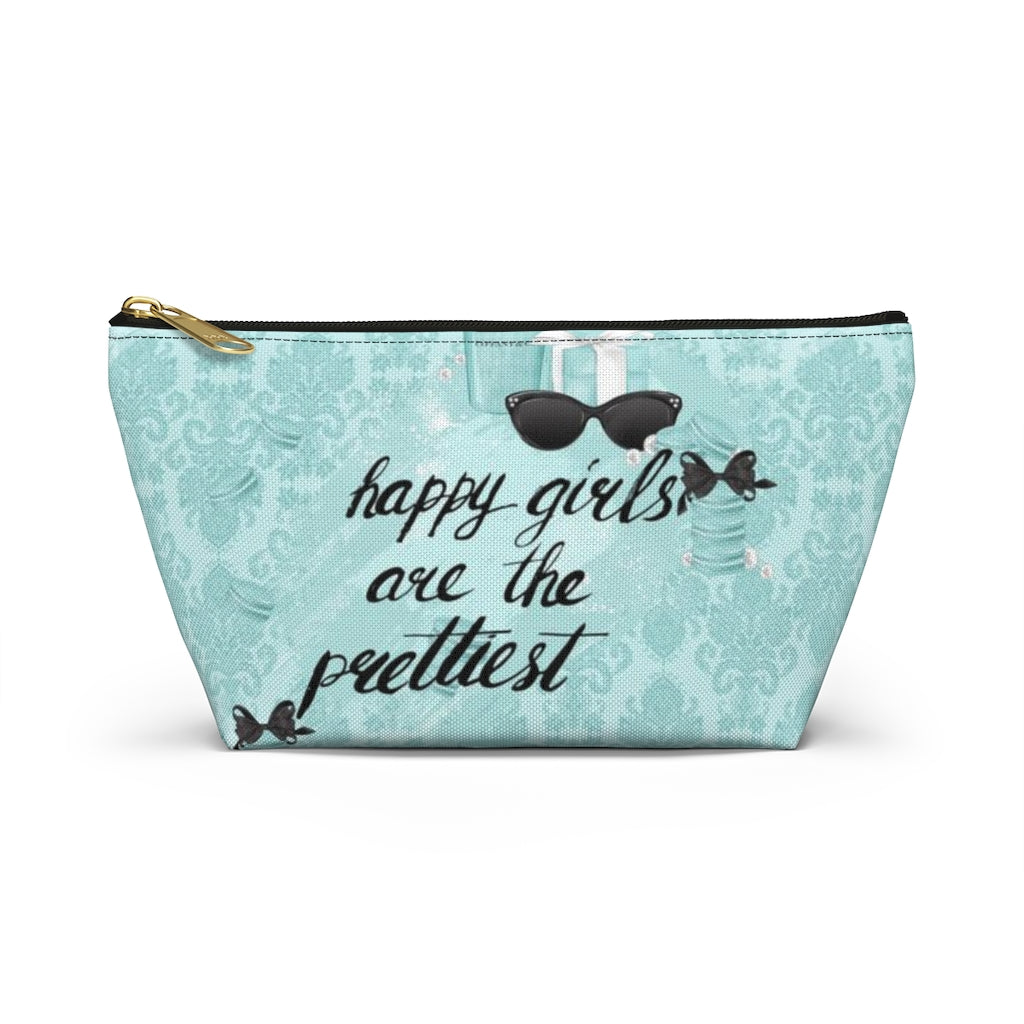 Happy Girls are the Prettiest Cosmetic Pouch w T-bottom, Accessory Pouch, Breakfast at Tiffany