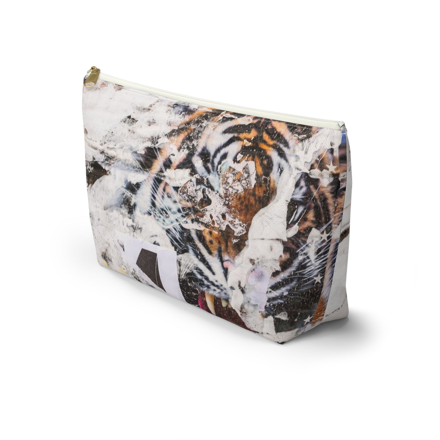 Urban Street Art Cosmetic Pouch w T-bottom, Accessory Pouch - Torn Poster Street Art Makeup Bag - Tiger Bag 4