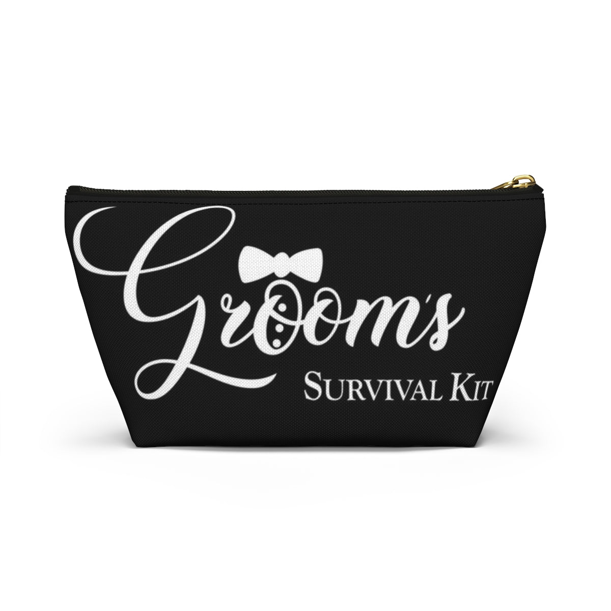 Grooms Survival Kit Cosmetic Pouch w T-bottom, Accessory Pouch, Black and White