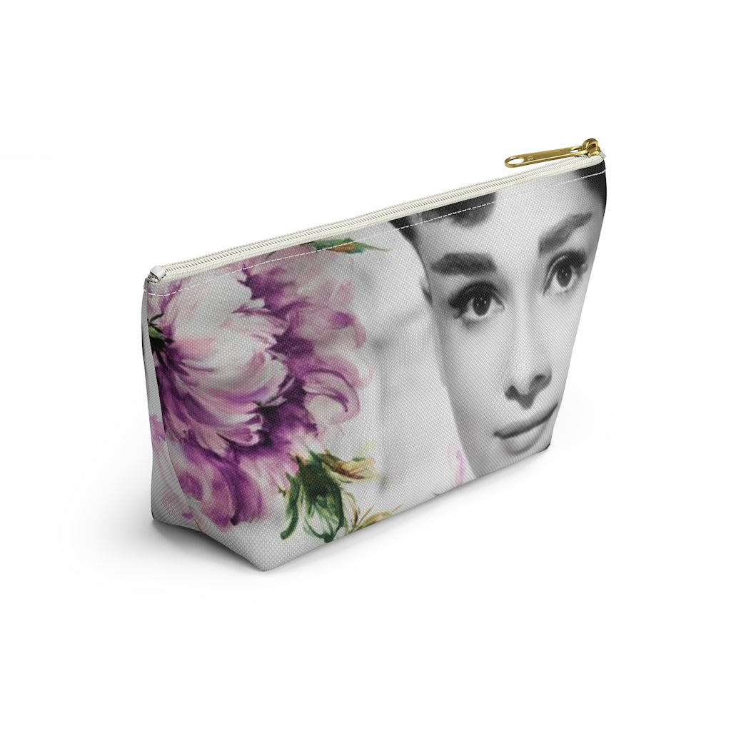 Audrey Flower Cosmetic Pouch w T-bottom, Accessory Pouch, Purple