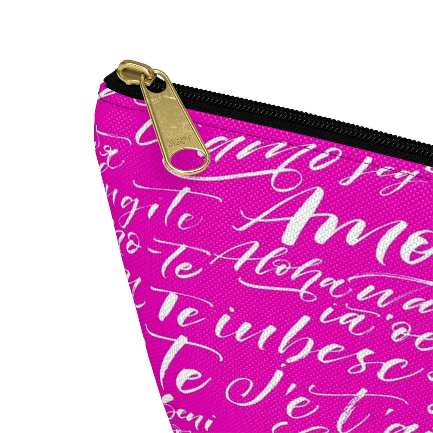 Hot Pink Love Language Cosmetic Pouch w T-bottom, Accessory Pouch - I love you Bag