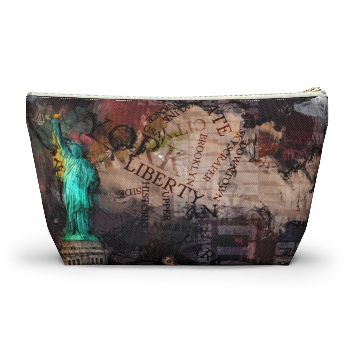 New York City Cosmetic Pouch w T-bottom, Accessory Pouch - NYC Liberty