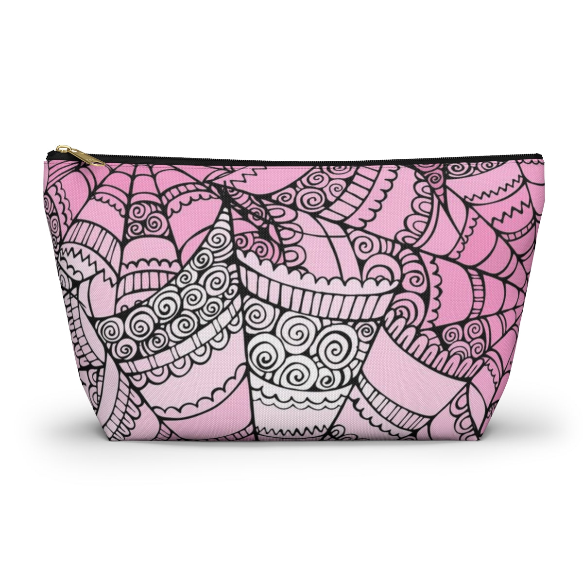 Curly Spiderweb Cosmetic Pouch w T-bottom, Accessory Pouch - Pink Bubblegum Goth Spider Web