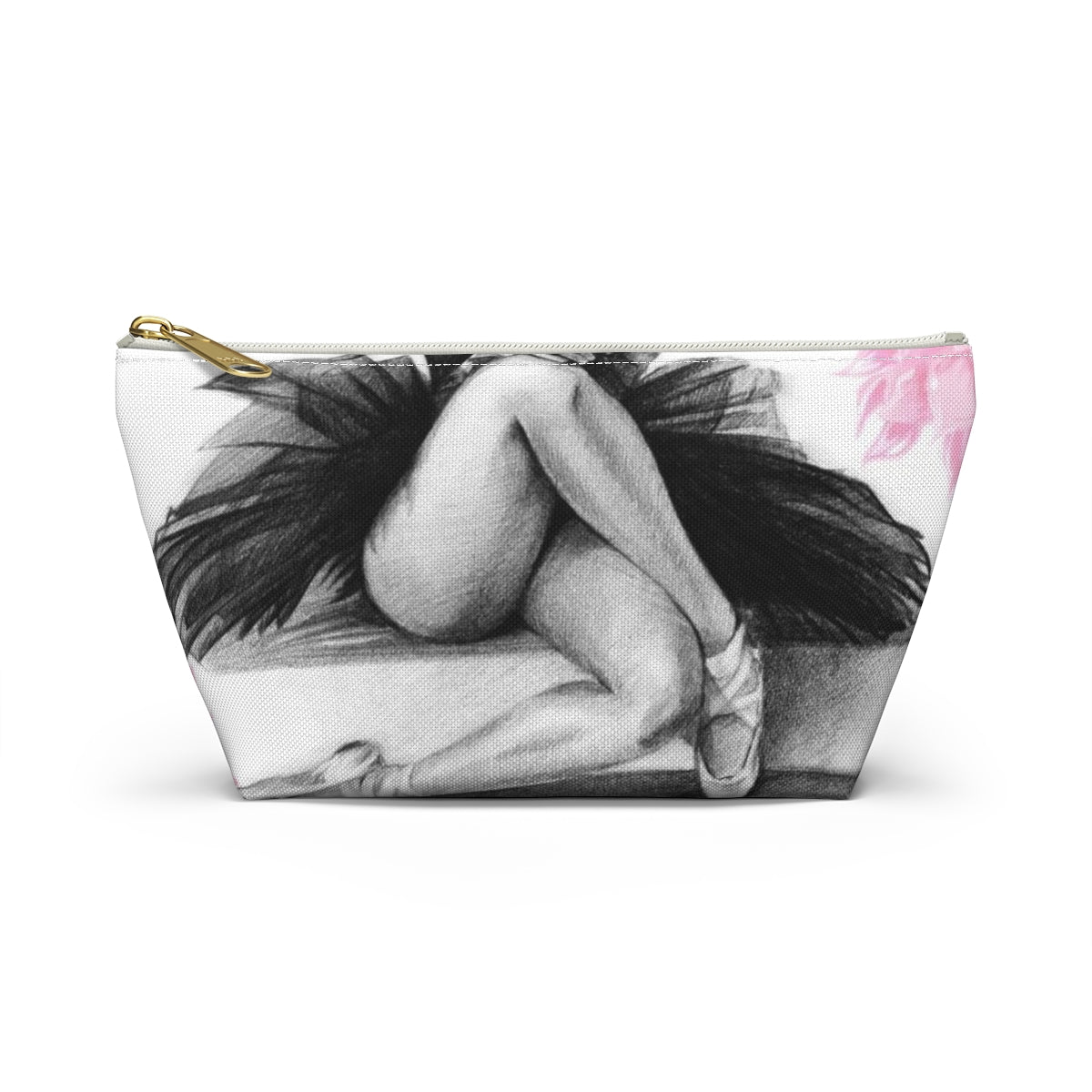 Ballet Cosmetic Pouch w T-bottom, Accessory Pouch, Pink Flowers