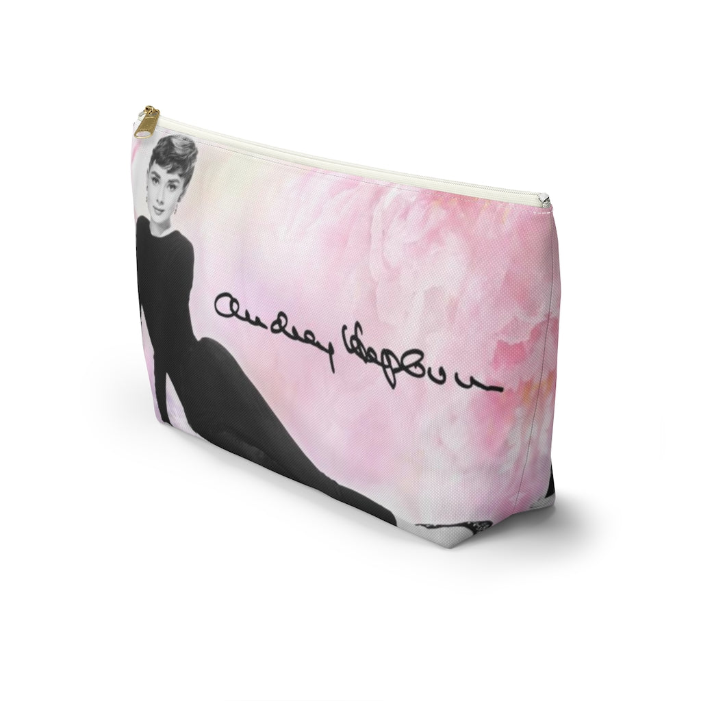 Audrey Hepburn Signature Cosmetic Pouch w T-bottom, Accessory Pouch, Pink